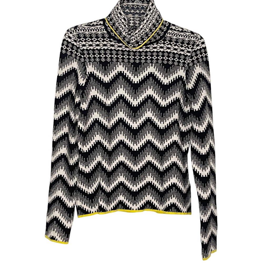 Maeve by Anthropologie Large Ski Slope Turtleneck Black White Chevron Sweater